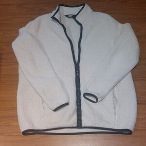 Lands' End Off-White Teddy Jacket with Dark Edging
